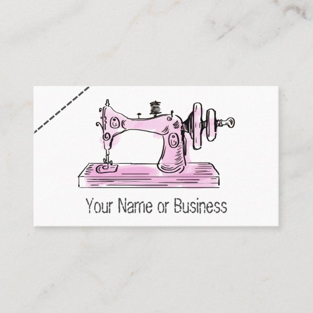 Vintage Nähmaschine in Rosa, Schwarz, Weiß Visitenkarte (Vorderseite)