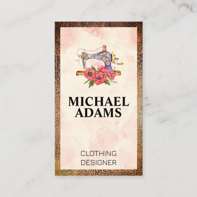 Vintage Nähmaschine | Leather Texture Border Visitenkarte (Vorderseite)