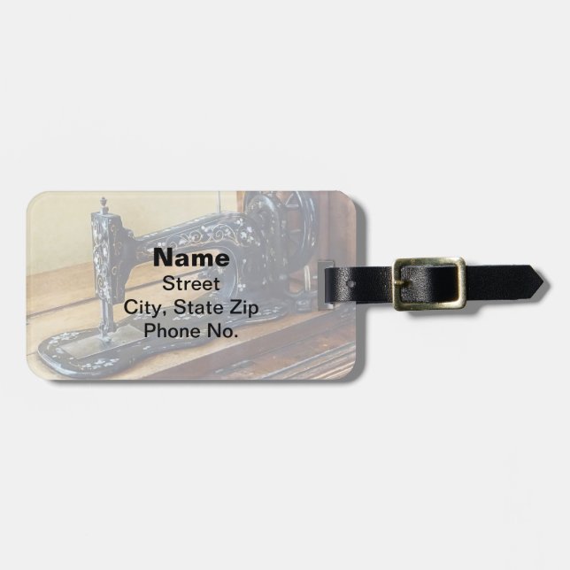 Vintage Nähmaschine mit Blumenmotiv Gepäckanhänger (Vorderseite horizontal)