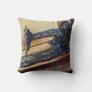 Vintage Nähmaschine mit Blumenmotiv Kissen