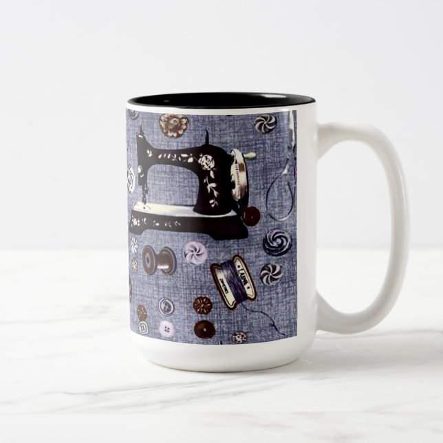 Vintage Nähmaschine-Näherin-Kaffee-Tasse Zweifarbige Tasse (Rechts)