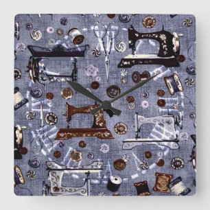 Vintage Nähmaschine-Näherin-Wand-Uhr Quadratische Wanduhr