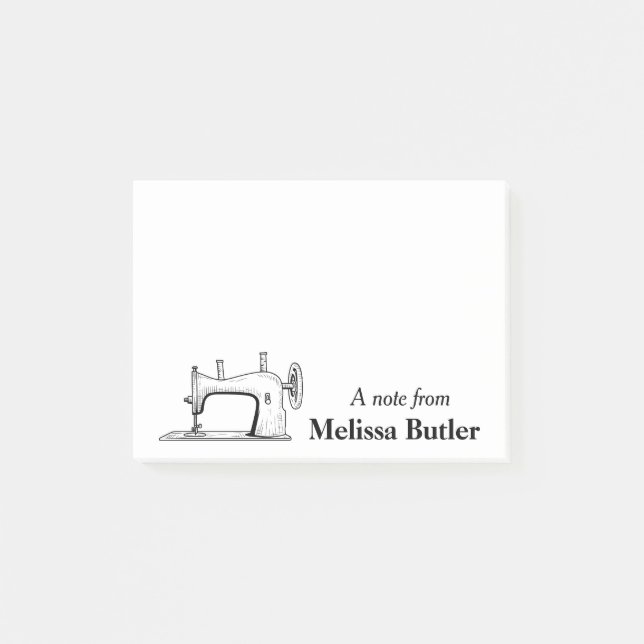 Vintage Nähmaschine Personalisiert Post-it Klebezettel (Vorderseite)