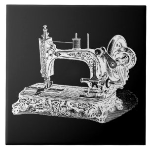 Vintage Nähmaschine Retro-Maschinen Weiß Schwarz Fliese