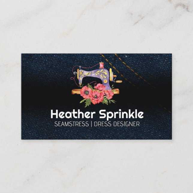 Vintage Nähmaschine | Rose | Jean Fabric Visitenkarte (Vorderseite)