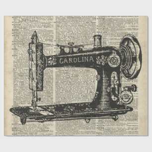Vintage Nähmaschine-Schablone über altes Geschenkpapier