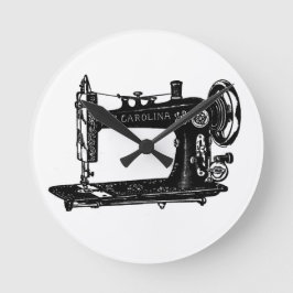 Vintage Nähmaschine Schwarzweiß Runde Wanduhr