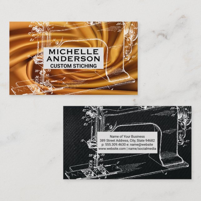 Vintage Nähmaschine | Seidengewebe Visitenkarte (Vorne/Hinten)