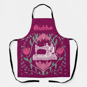 Vintage Nähmaschine und Blumenkochsien Schürze