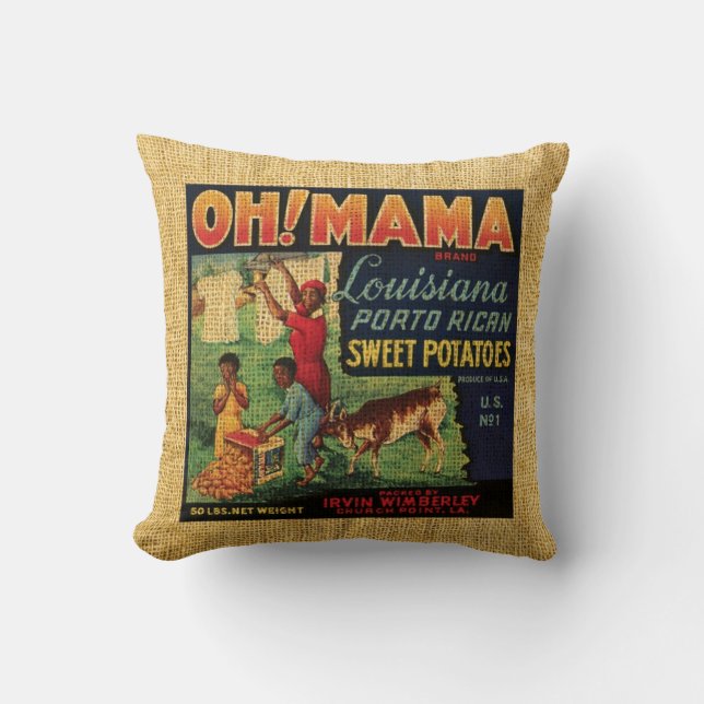 Vintage Nahrungsmittelaufkleber oh Mutter und Kissen (Vorderseite)