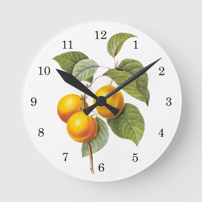 Vintage Nahrungsmittelfrucht, Aprikosen-Pfirsich Runde Wanduhr (Vorderseite)