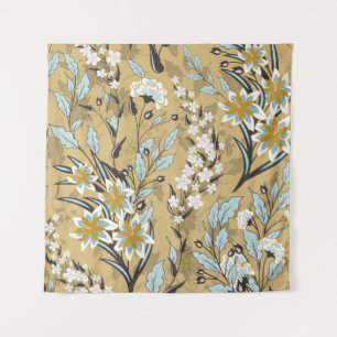 Vintage nahtlose Blumenmuster auf schwarzem Hinter Wandteppich