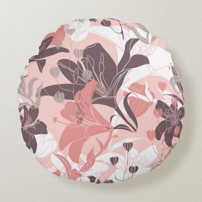 Vintage nahtlose Blumenmuster. Vorhangdesign. M Rundes Kissen (Vorderseite)