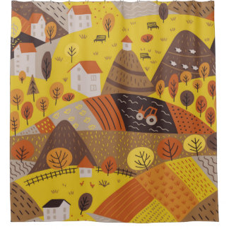 Vintage nahtlose Herbstlandschaft Duschvorhang