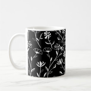 Vintage Nahtlose Kontur Blumenmuster. Hand Gezeich Kaffeetasse