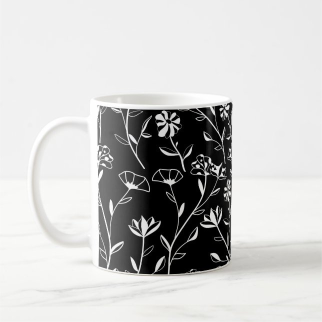 Vintage Nahtlose Kontur Blumenmuster. Hand Gezeich Kaffeetasse (Links)