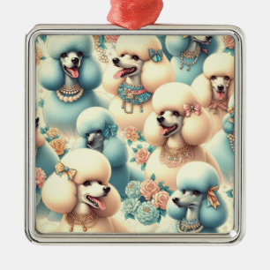 Vintage Nahtlose Poodle-Illustration Ornament Aus Metall
