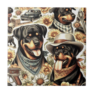 Vintage Nahtlose Rottweiler-Illustration Fliese