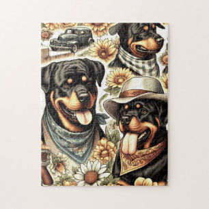 Vintage Nahtlose Rottweiler-Illustration Puzzle