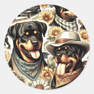 Vintage Nahtlose Rottweiler-Illustration Runder Aufkleber