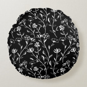 Vintage nahtloses Kontur-Blumenmuster. Handgezeich Rundes Kissen