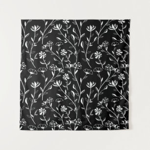 Vintage nahtloses Kontur-Blumenmuster. Handgezeich Wandteppich