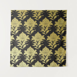 vintage nahtloses Muster mit goldener Blume auf bl Wandteppich
