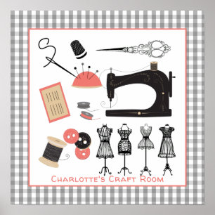 Vintage-Nähzimmer-Schild personalisiert Poster