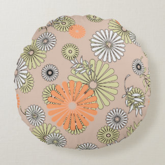 Vintage naive stilisierte geometrische Blume nahtl Rundes Kissen