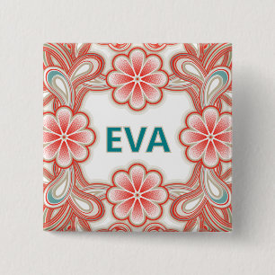 Vintage-Name-Button mit roten Blumen Button