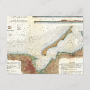 Vintage Nantucket Harbour Map Postkarte