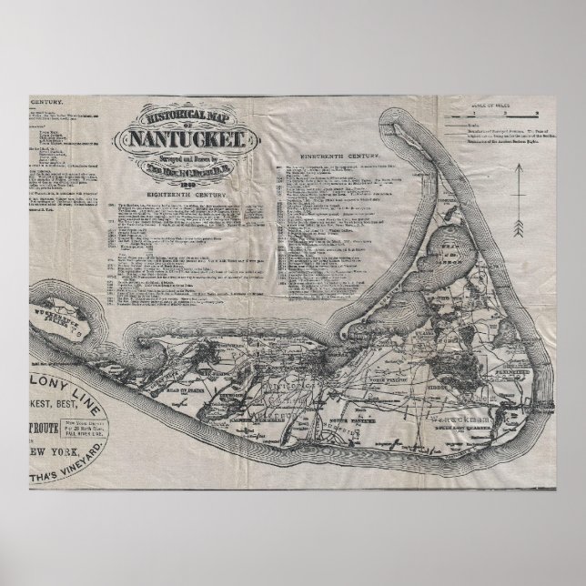 Vintage Nantucket Karte Poster (Vorne)