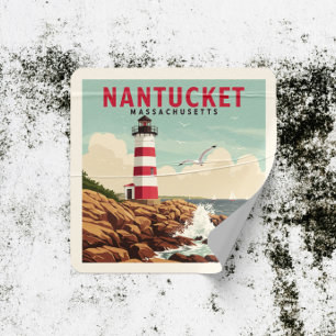 Vintage Nantucket Massachusetts Quadratischer Aufkleber