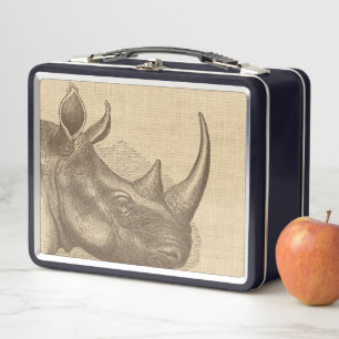 Vintage-Nashorn-Illustration auf Jute  Metall Brotdose