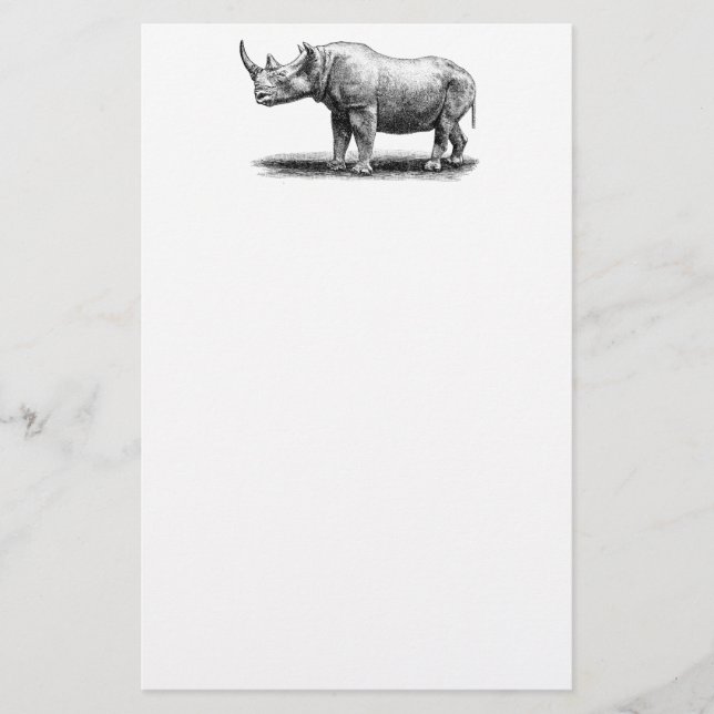 Vintage Nashorn-IllustrationRhinoRhinos Briefpapier (Vorderseite)