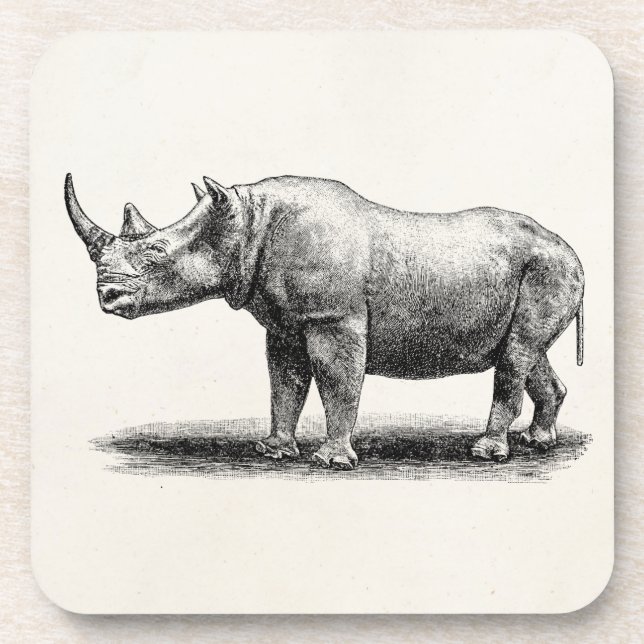 Vintage Nashorn-IllustrationRhinoRhinos Untersetzer (Vorderseite)