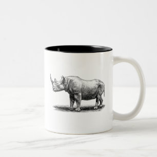 Vintage Nashorn-IllustrationRhinoRhinos Zweifarbige Tasse