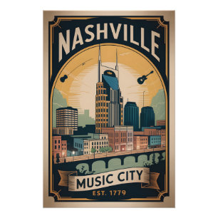 Vintage Nashville Tennessee Music City Retro Reise Poster
