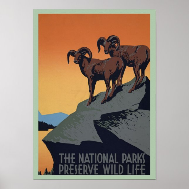 Vintage Nationalparks für Bergziegen Poster (Vorne)
