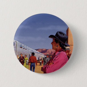 Vintage Native American Indian an einem Bahnhof Button
