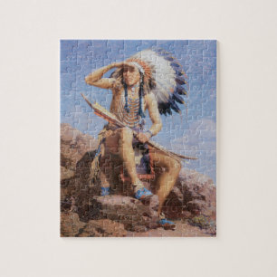 Vintage Native American Indian, Der Scout von Leig Puzzle