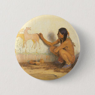 Vintage Native American, Indian Künstler von Couse Button