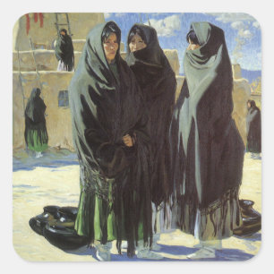 Vintage Native American, Taos Girls von Walter Ufe Quadratischer Aufkleber