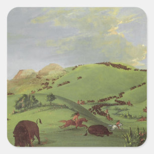 Vintage Native Americans, Büffeljagd von Catlin Quadratischer Aufkleber