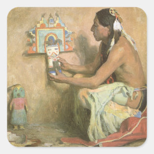Vintage Native Americans, Hopi Katchina von Couse Quadratischer Aufkleber