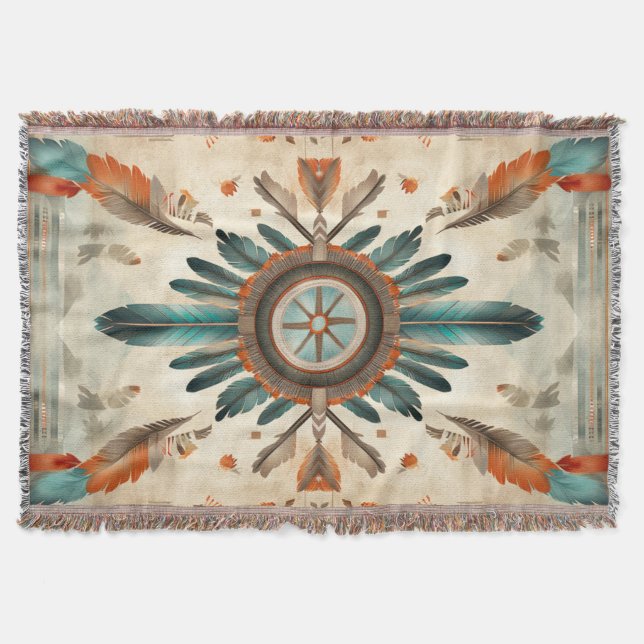 Vintage Native Feder Retro Traumfänger Muster Decke (Vorderseite)