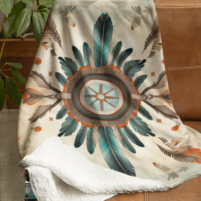 Vintage Native Feder Retro Traumfänger Muster Fleecedecke (Von Creator hochgeladen)