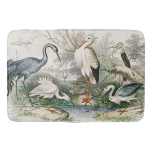 Vintage Natur-Kunstdruck Reiher Storch und Kranich Badematte