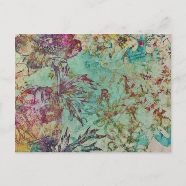 Vintage Natur Poppy Tulip Blumengarten Abstrakter  Postkarte (Vorderseite)