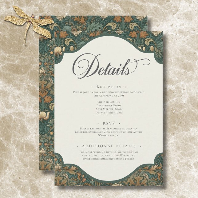 Vintage Natur William Morris Elegante Hochzeit Begleitkarte (Vintage Nature William Morris Elegant Wedding Enclosure Card)